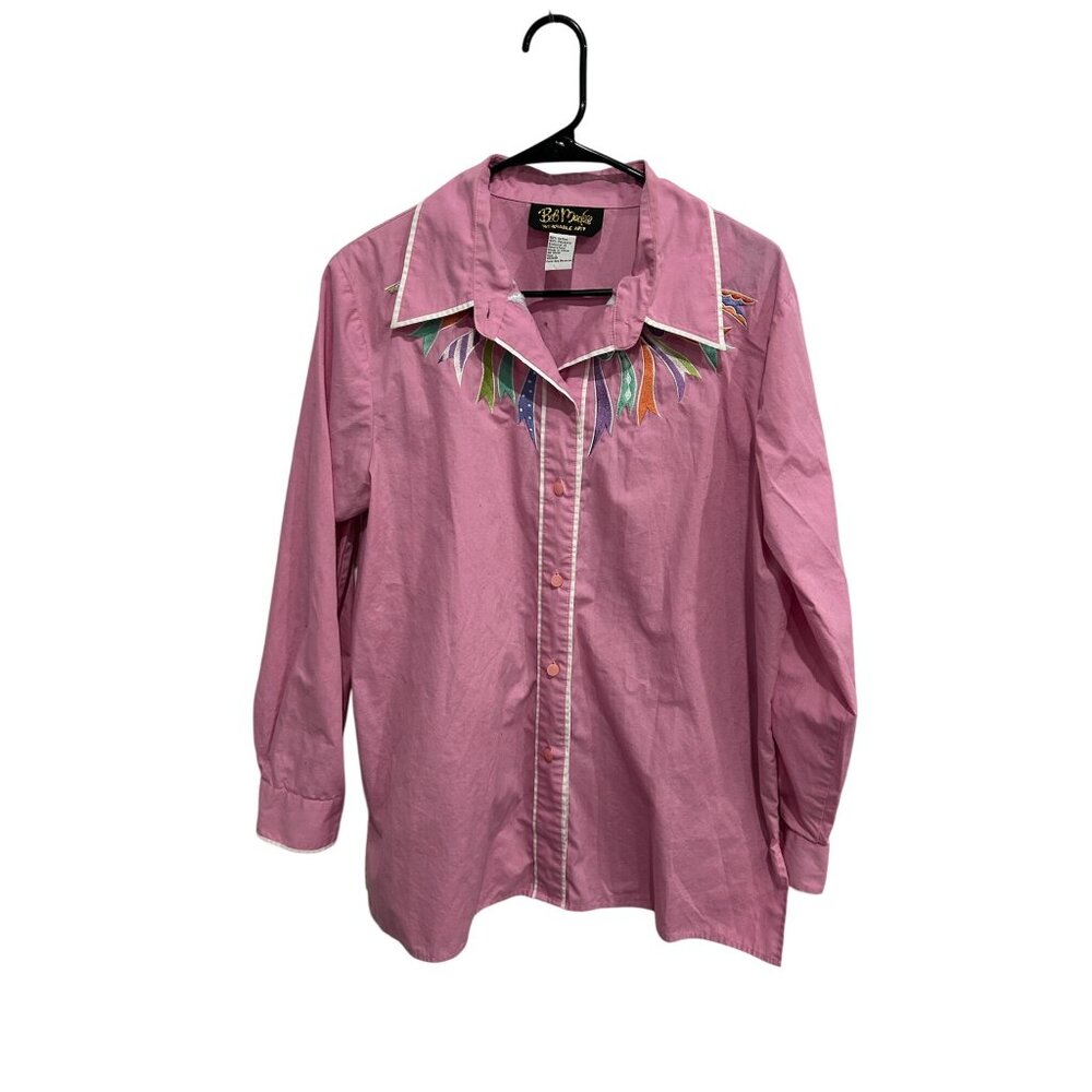 Bob Mackie Wearable Art Embroidered Western Shirt Pink Sz Large Rodeo Ranch